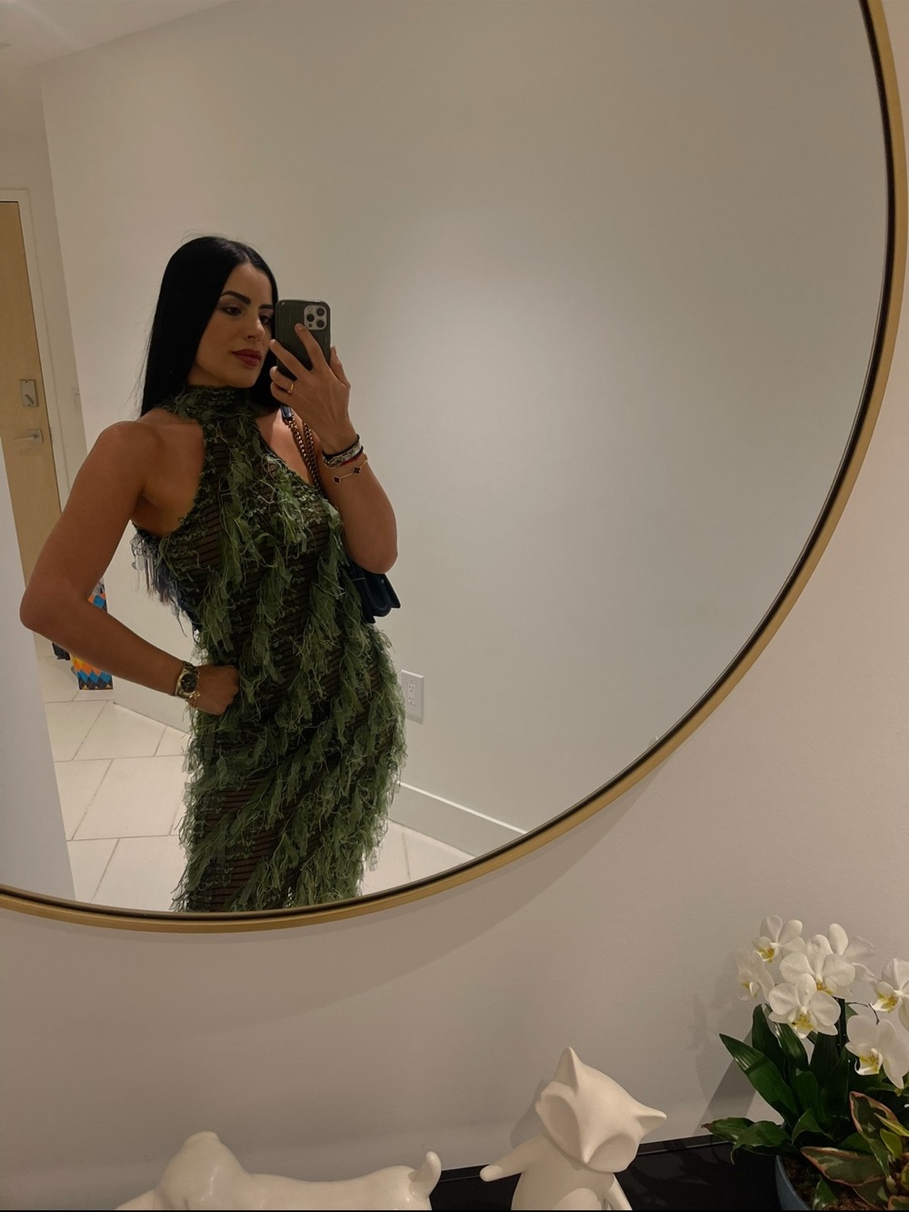 Green Fringe Halter Bodycon Dress - Women